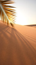 Golden palm leaf casting shadows across a sunlit desert dune, symbolizing the effects of heat, dryness, and environmental stress that can overwhelm sensitive skin in regions with harsh climates like Utah, California, and the Southwest.
